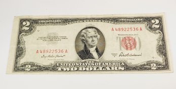 1953 Red Seal $2 Dollar Bill (71 Years Old) U S Bank Note