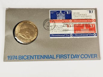 1974 American Revolution Bicentennial Bronze Commemorative Medal  First Day Cover - John Adams