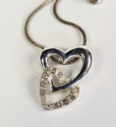 Vintage Silver Tone Studded Heart Pendant And Necklace