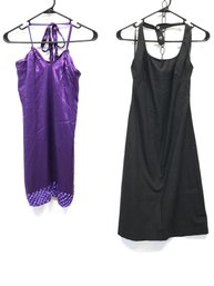 Women's THEORY Black Halter Dress & Purple Silk SINGLE Dress With Beaded Bottom Size S