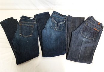 3 Pairs Of Straight Leg Denim Jeans By Pilcro, For All 7 Mankind & Citizens For Humanity Sz 26   (lot B)