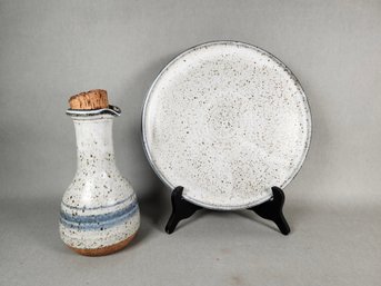 Signed Stoneware Pottery With Cork