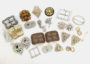 Very Pretty Mixed Lot Of Glitzy Vintage Dress Clips, Scarf Clips & Brooches And More!