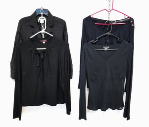 4 Women's Black Long Sleeve Tops By: Aeve, Rails, Banana Republic & Mama Bezalel Size S/M