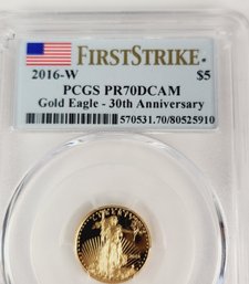 No Tax..... 2016-W  PROOF GOLD American Eagle $5 Coin PCGS Slab Graded PR70  First Strike