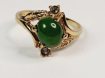 Vintage 18k Gold Electro Plate Jade Stone Ring