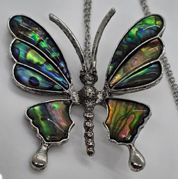 Abalone Shell Butterfly Pendant With Stainless Steel Necklace