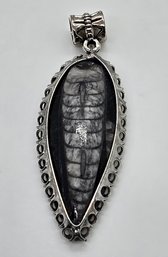 Black Orthoceras Pointed Pendant In Silvertone