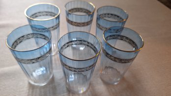 Vintage Blue Glass Juice Glasses Set Of 6