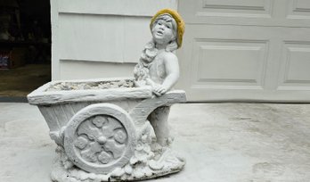 Concrete Girl With Wheelbarrow Statue