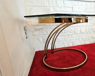 MCM Brass And Glass Octagon Shaped End Table