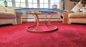 MCM Brass And Glass Octagon Shaped Coffee Table