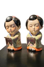 Large Porcelain Geisha Statues With Crackle Finish