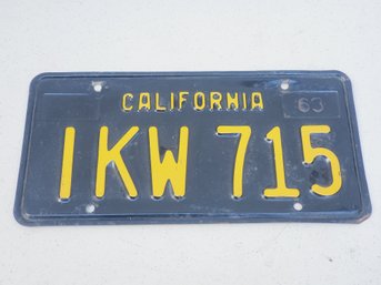 Vintage 1963 California Auto License Plate IKW 715