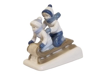 Vintage 1992 Paul Sebastian 'Boys Sledding' Porcelain Figurine - Made In Mexico