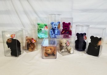 Adorable Selection Of Collectible Beanie Baby Bears With Tags & Protective Cases  (lot 3)