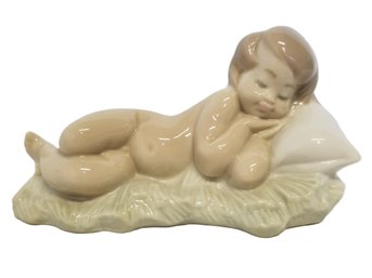 Retired Vintage Lladro 'baby Jesus Sleeping On Pillow' Porcelain Figurine #4670 - Nativity Piece