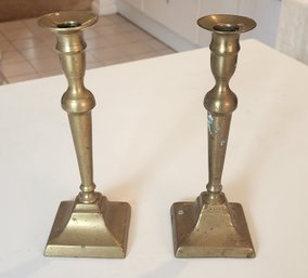 Pair Antique 19th Century Brass Shabbat Candlesticks C1890