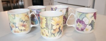 Set 5 Bone China Porcelain Floral Decorated English Tea Cups By Rose Of England 1980s