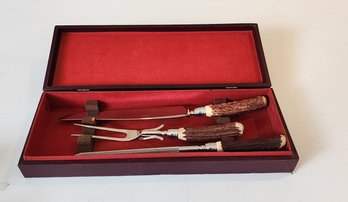 Vintage Boxed Bone/antler Handled Meat Carving Set ~ Unsigned