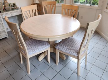 1980s Bleached Hardwood ~ Formica Top Kitchen Table W/ 5 Chairs