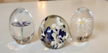 Set Of 3 Hand Blown Murano Glass Paperweights