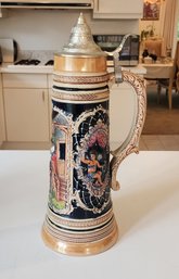 Large 2.5L Vintage West German Porcelain Decorated Stein Mug, C1960s