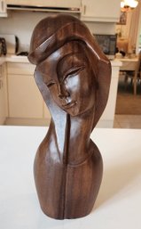 Mid Century Hand Carved Wooden Madonna Head Bust