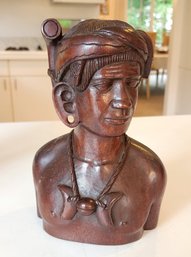 Vintage Hand Carved Wooden Tribal Figural Head Bust