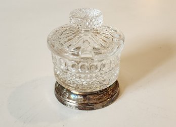 Brilliant Cut Crystal Glass W/ Silver Plate Base Lidded Sugar Bowl