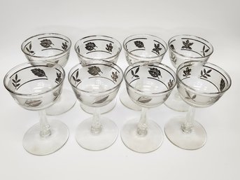 MCM Vintage Libbey Glass Company Silver Leaf Champagne Glasses