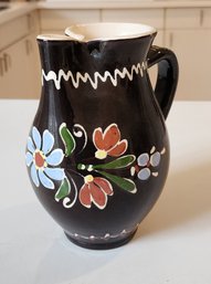 Vintage Hungarian Ceramic Hand Painted Floral Vase Pitcher