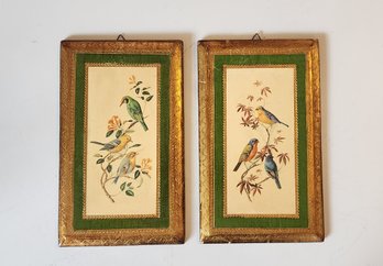 Pair Italian Venetian Gold Florentia Bird Themed Wall Plaques, 1960s