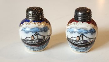 Small Pair Of Hand Painted Porcelain 1950s Rudolf Wachter Bavarian Salt & Pepper Shakers