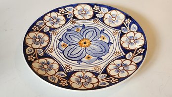 Large Polish Fajans Majolica Hand Painted Round Platter ~