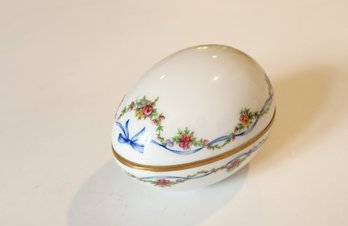 Vintage Porcelain Egg Shaped Vanity Trinket Box ~ Chamart Limoges France, C1950s