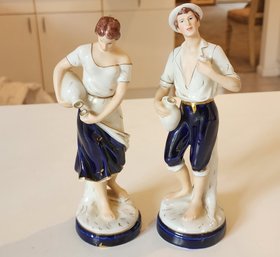 Pair Fine Royal Dux Porcelain 'water Carriers' Bohemian Figurines ~ 1950s