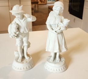 Pair Vintage Signed Bisque ~ Parian Unglazed Porcelain Figurines, C1960s