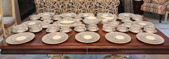 7 Pc Service For 12 ( Extra) Wedgwood Florentine Black Dragons Porcelain Dinnerware Set, C1960s 97 Total Pcs