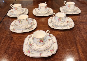 Set 6 ~ 3 Pc Service Vintage Royal Albert Petit Point Pattern Desert Sets, C1960s