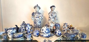 Group Of Asian Inspired Blue And White Porcelain