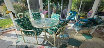 Mallin Outdoor Furniture- Ivory Metal Round Glass Table And Chairs (4)