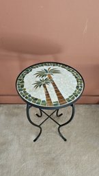 Mosaic Palm Tree Metal Accent Table