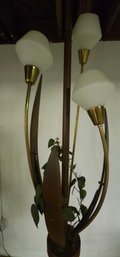 Vintage Wood And Brass Tension Pole Tulip Lamp