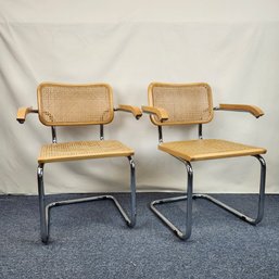 Pair Marcel Breuer Cesca Rattan Arm Chairs