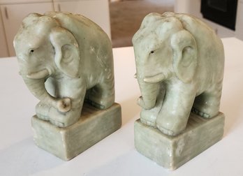 Pair Vintage Marble Elephant Statues ~ Bookends Stands