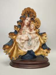 Blessed Virgin Mary & Infant Jesus On Wooden Base