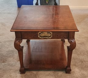 Tomlinson Furniture Burled Walnut Italian Provincial Single Drawer Side Table, C1980s