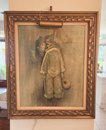 Oil On Canvas Framed Sad Clown Painting ~ Unsigned