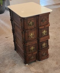 Old Singer Sewing Machine Drawer Sections Connected As Table W/ White Glass Top